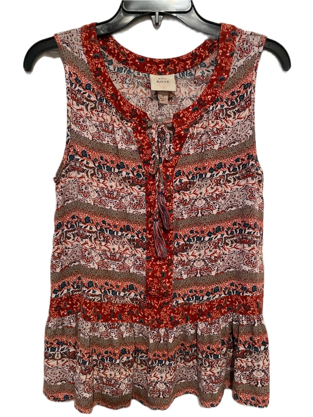 Knox Rose Red Multi-Print Sleeveless Tie-Front Peplum Top
